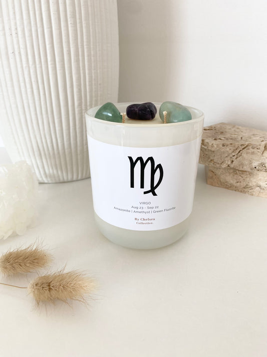 Virgo | Zodiac Crystal Candle | 70+ Hours Burn Time