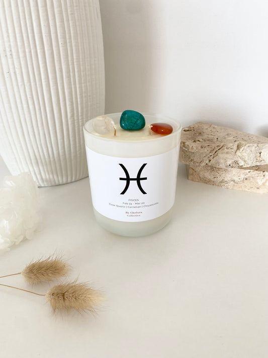 Pisces | Zodiac Crystal Candle | 70+ Hours Burn Time