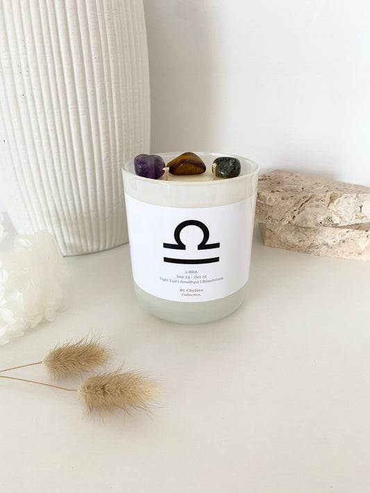Libra | Zodiac Crystal Candle | 70+ Hours Burn Time