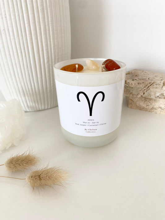 Aries | Zodiac Crystal Candle | 70+ Hours Burn Time