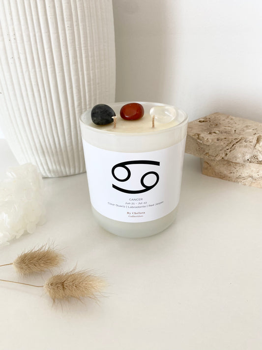 Cancer | Zodiac Crystal Candle | 70+ Hours Burn Time