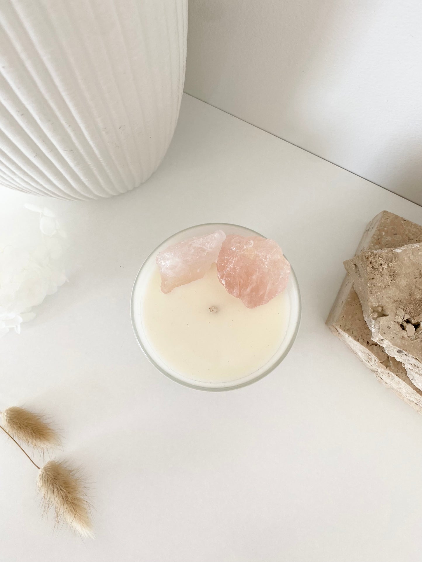 Rose Quartz Crystal Candle | 50+ Hours Burn Time