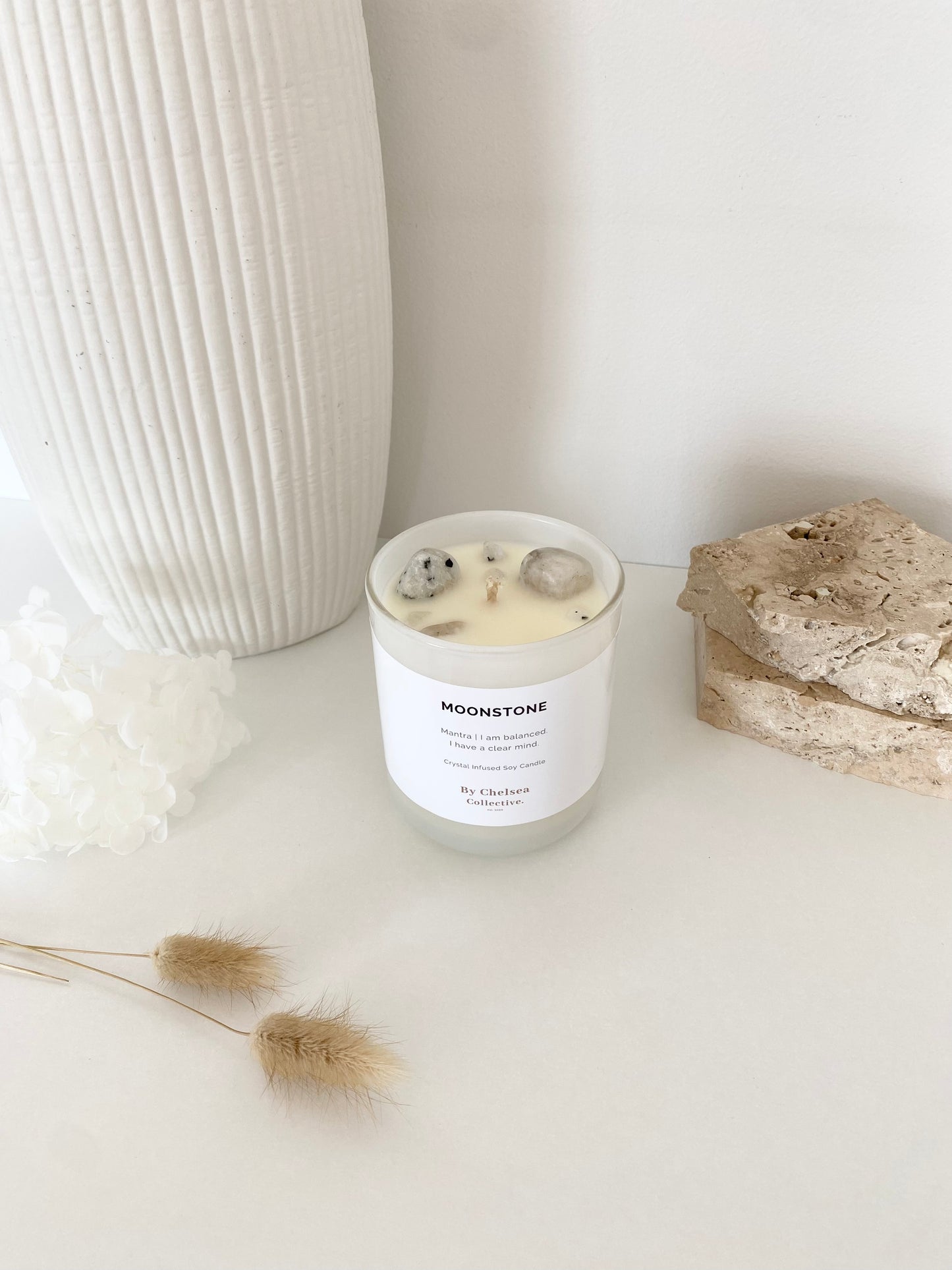 Moonstone Crystal Candle | Large | 50+ Hours Burn Time