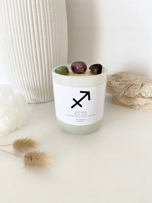 Sagittarius | Zodiac Crystal Candle | 70+ Hours Burn Time