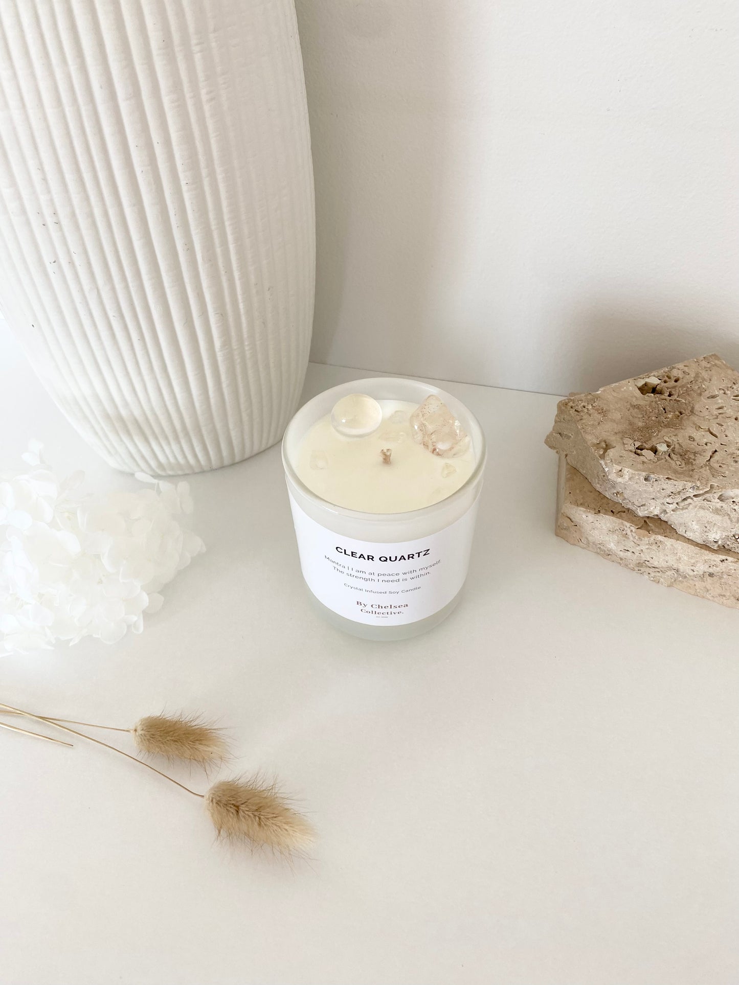 Clear Quartz Crystal Candle | Large | 50+ Hours Burn Time