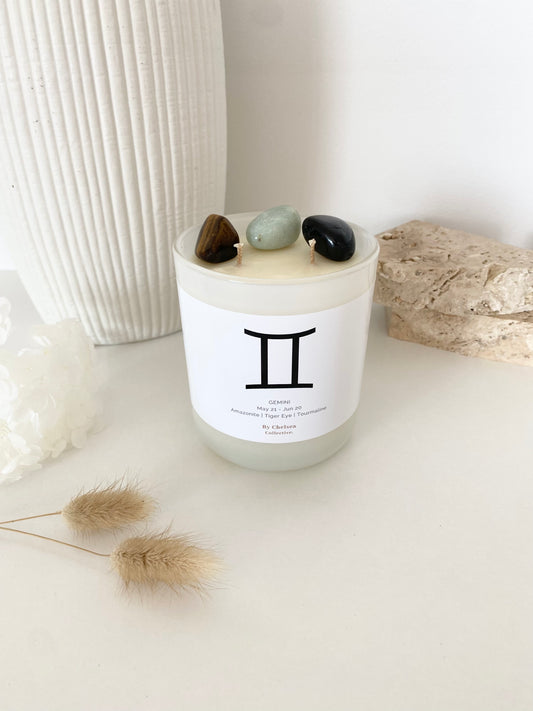 Gemini | Zodiac Crystal Candle | 70+ Hours Burn Time