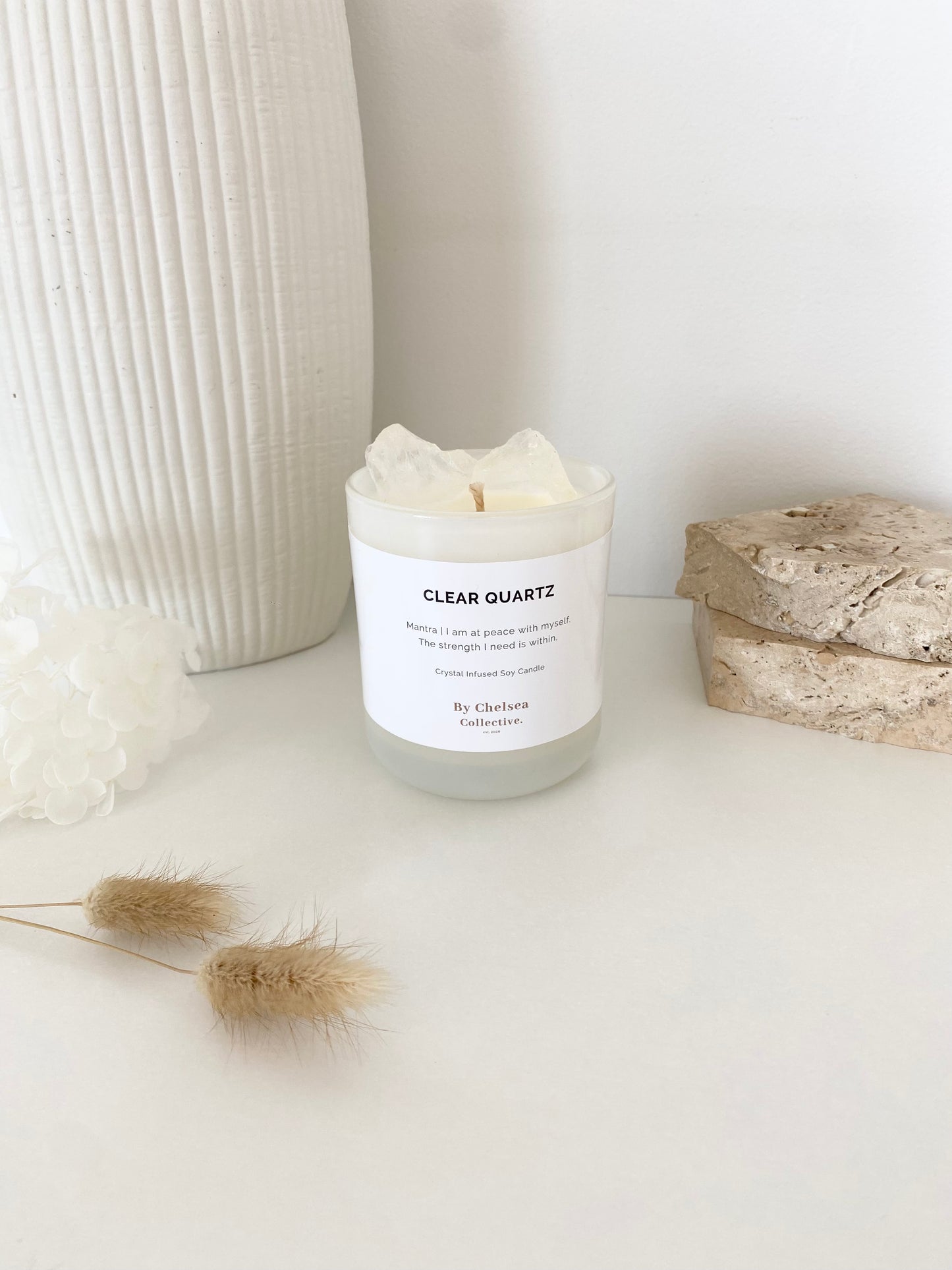 Clear Quartz Crystal Candle | Large | 50+ Hours Burn Time