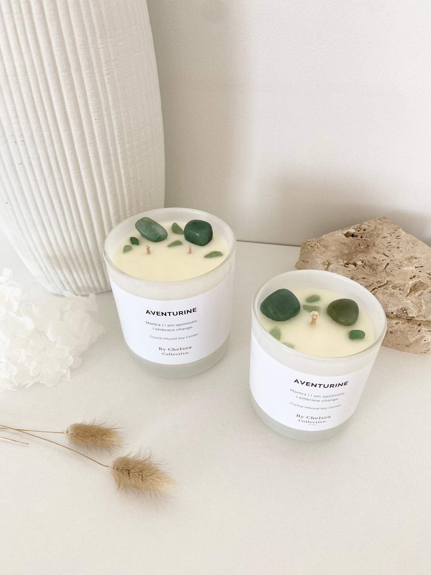 Aventurine Crystal Candle | Extra Large | 80+ Hours Burn Time