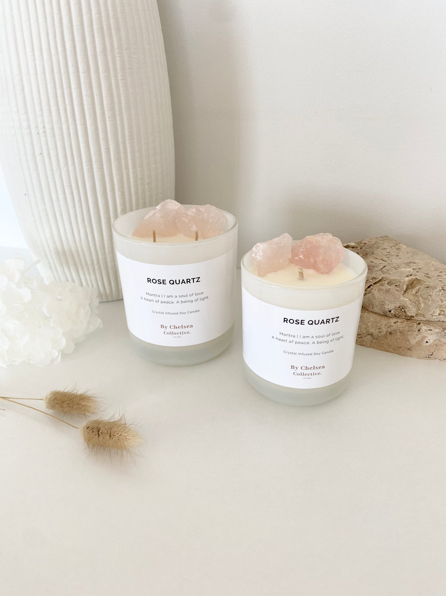 Rose Quartz Crystal Candle | 50+ Hours Burn Time