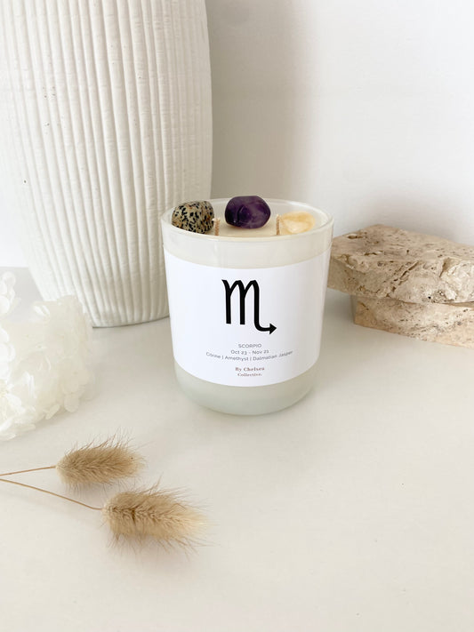 Scorpio | Zodiac Crystal Candle | 70+ Hours Burn Time