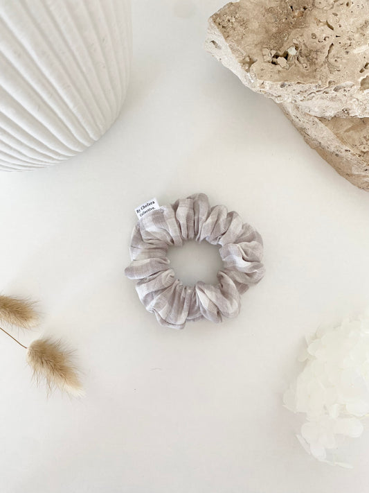 Neutral Gingham | Linen Scrunchie