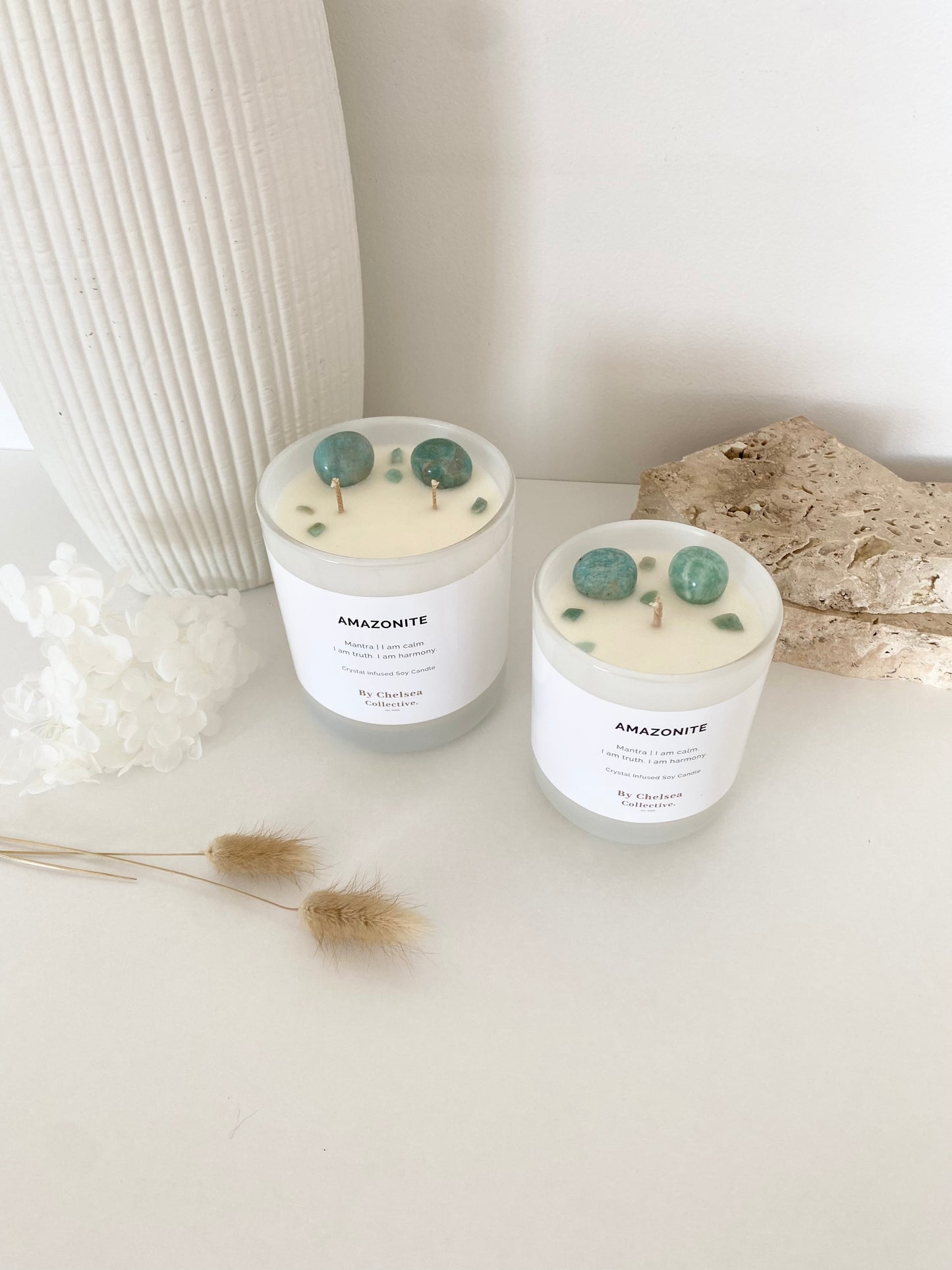 Amazonite Crystal Candle | Large | 50+ Hours Burn Time