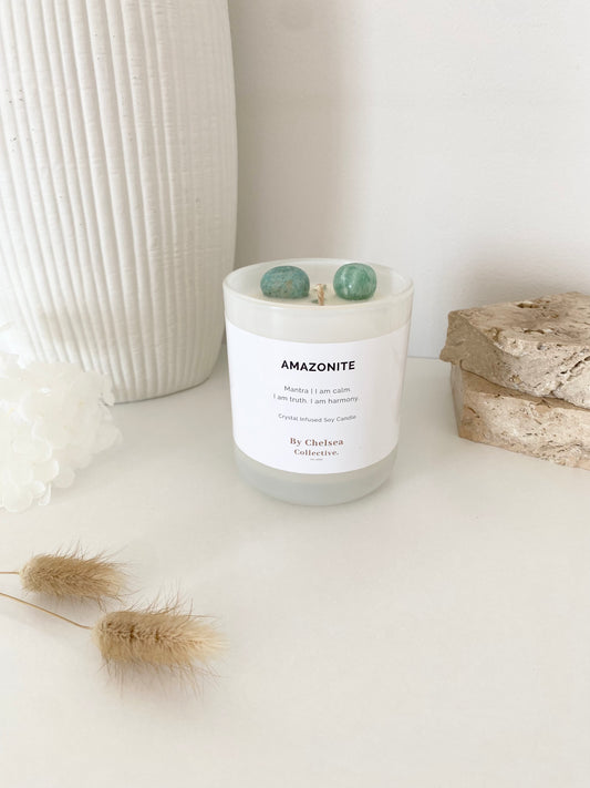 Amazonite Crystal Candle | Large | 50+ Hours Burn Time