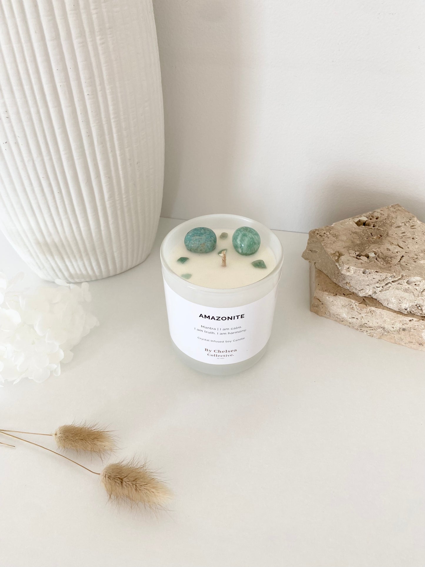 Amazonite Crystal Candle | Large | 50+ Hours Burn Time