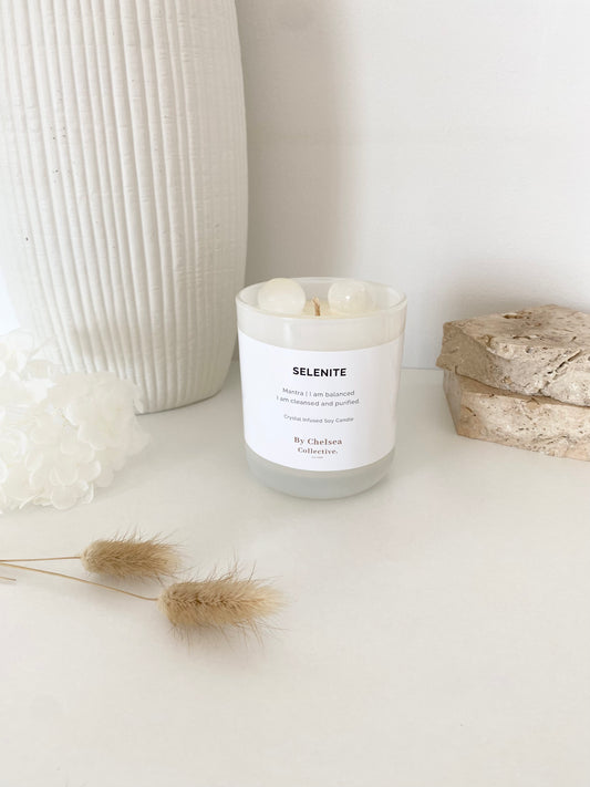 Selenite Crystal Candle | 50+ Hours Burn Time