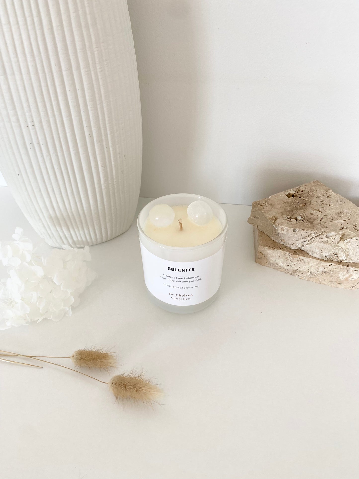 Selenite Crystal Candle | Large | 50+ Hours Burn Time