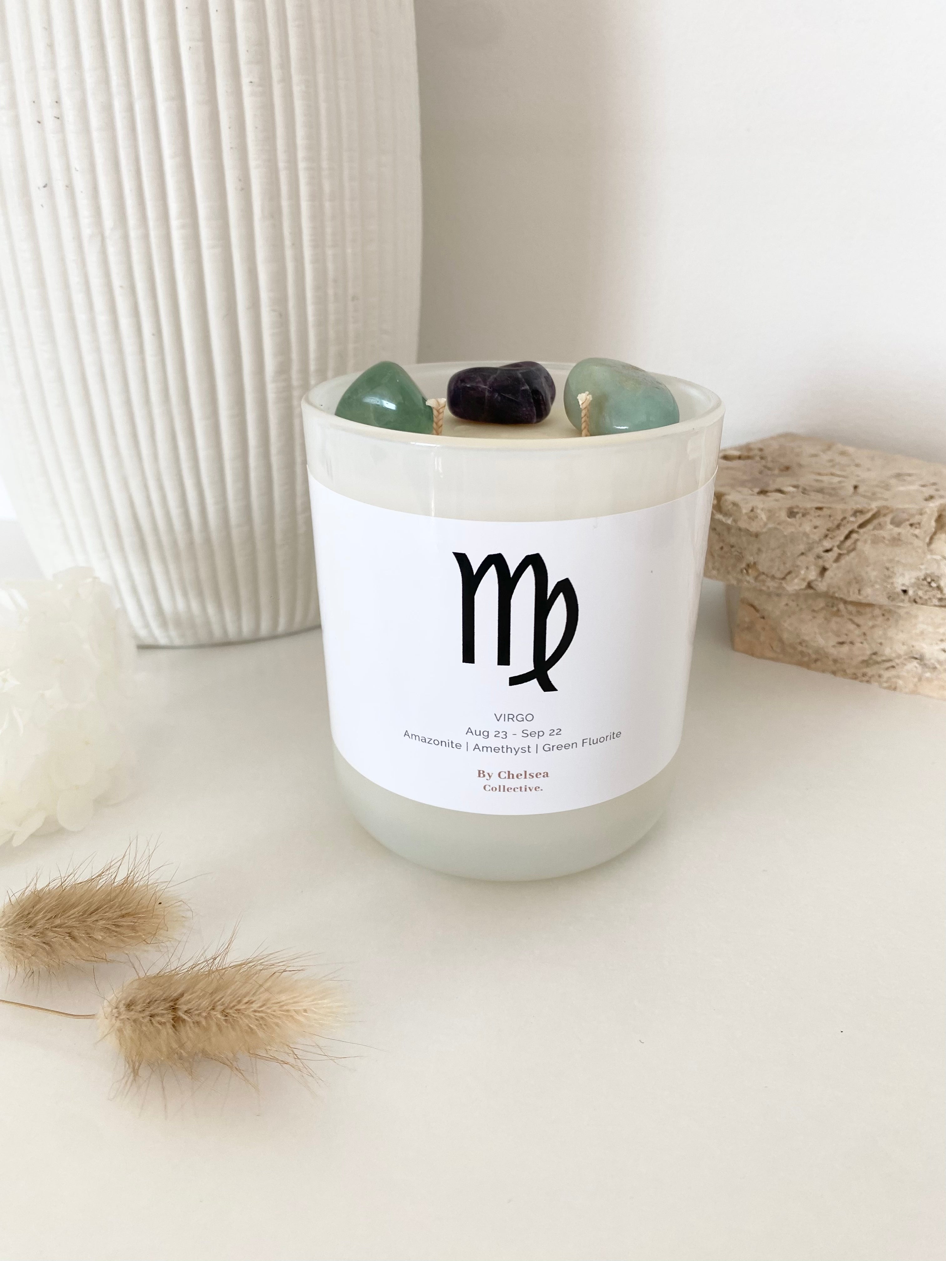Virgo | Zodiac Crystal Candle | 70+ Hours Burn Time
