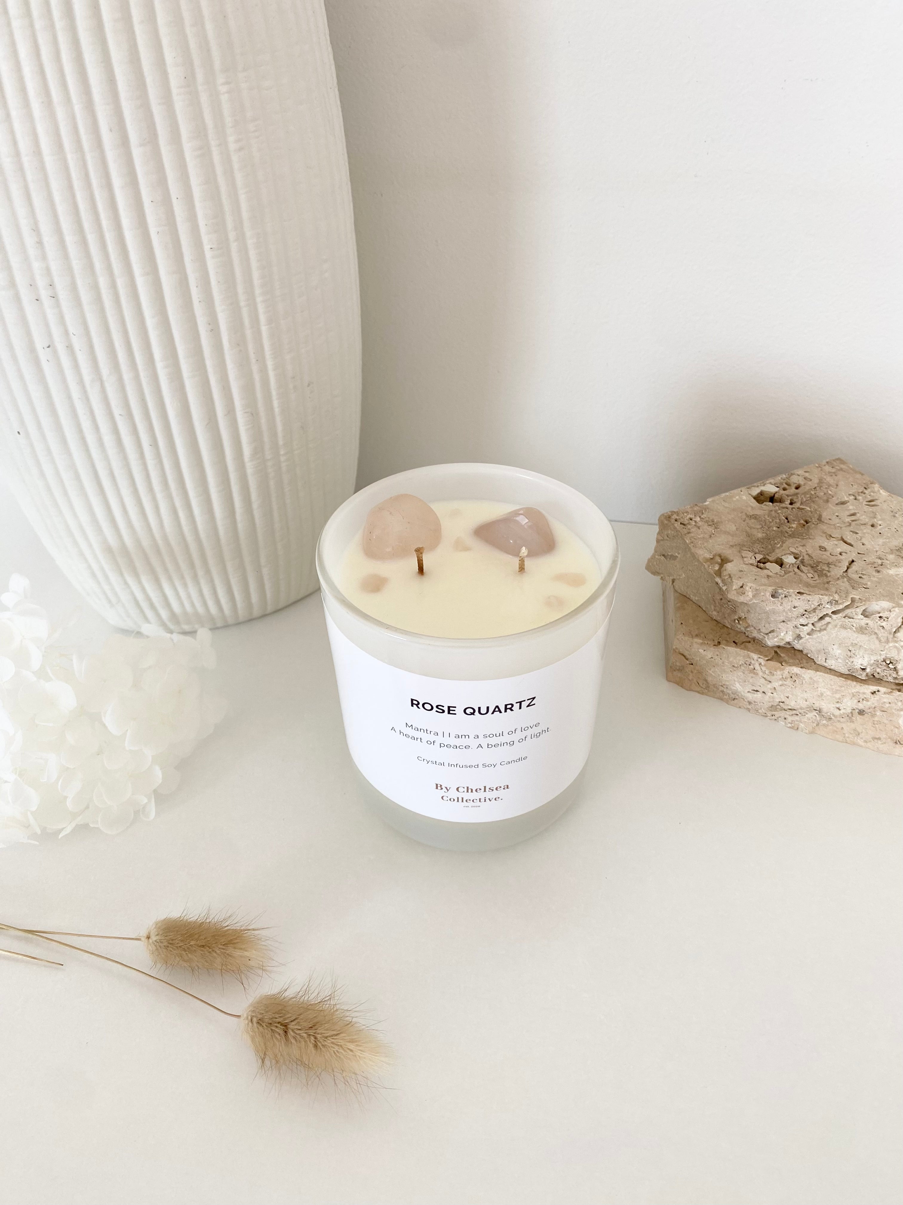 Rose Quartz Crystal Candle | 50+ Hours Burn Time