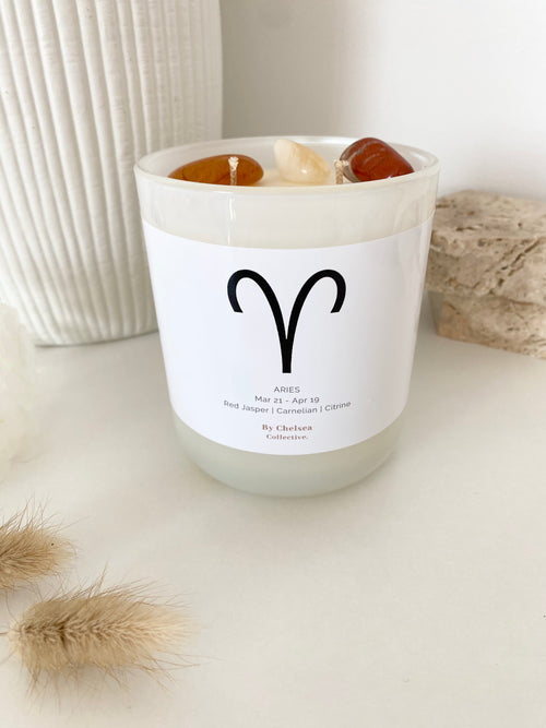 Aries | Zodiac Crystal Candle | 70+ Hours Burn Time