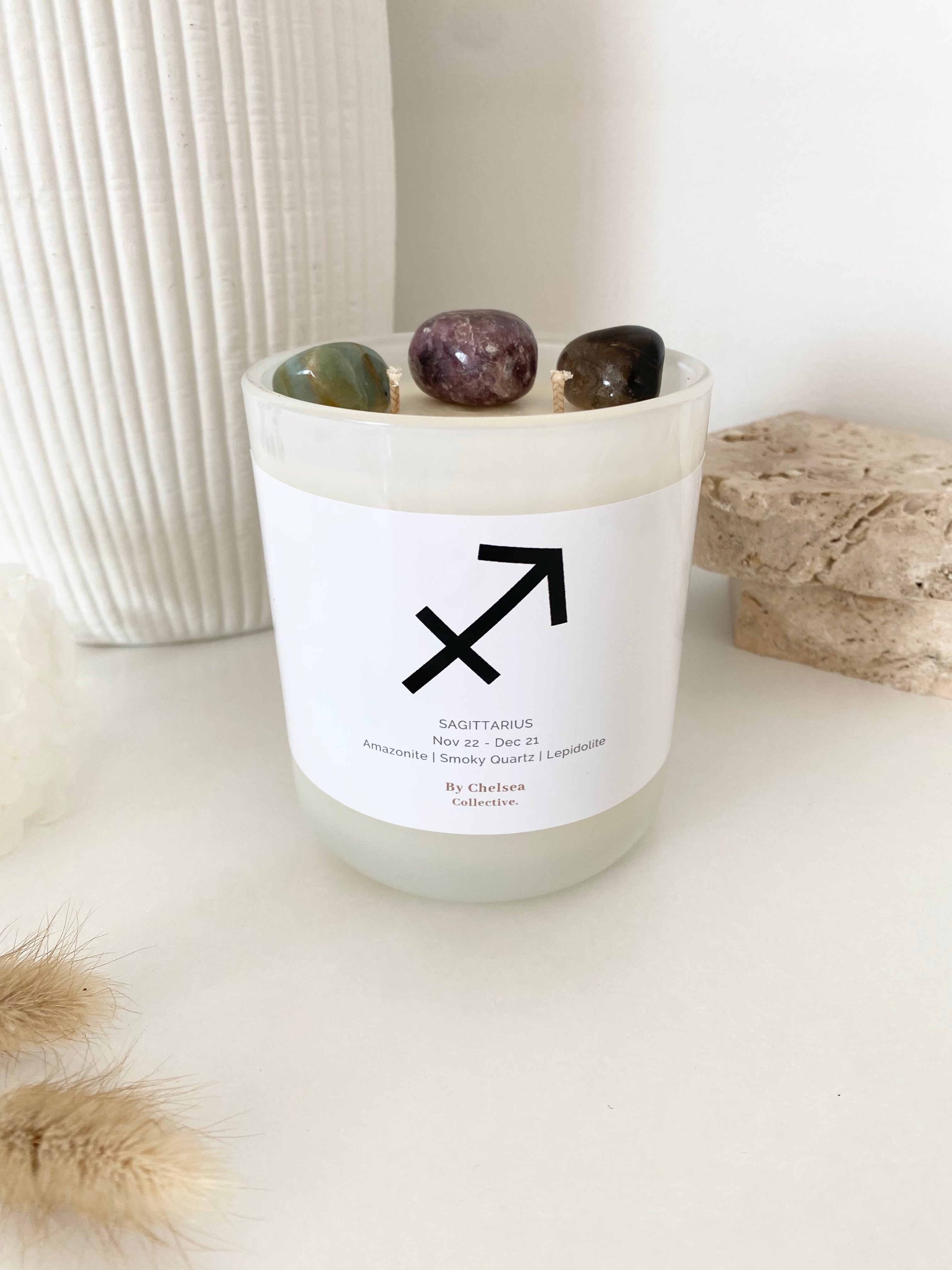 Sagittarius | Zodiac Crystal Candle | 70+ Hours Burn Time
