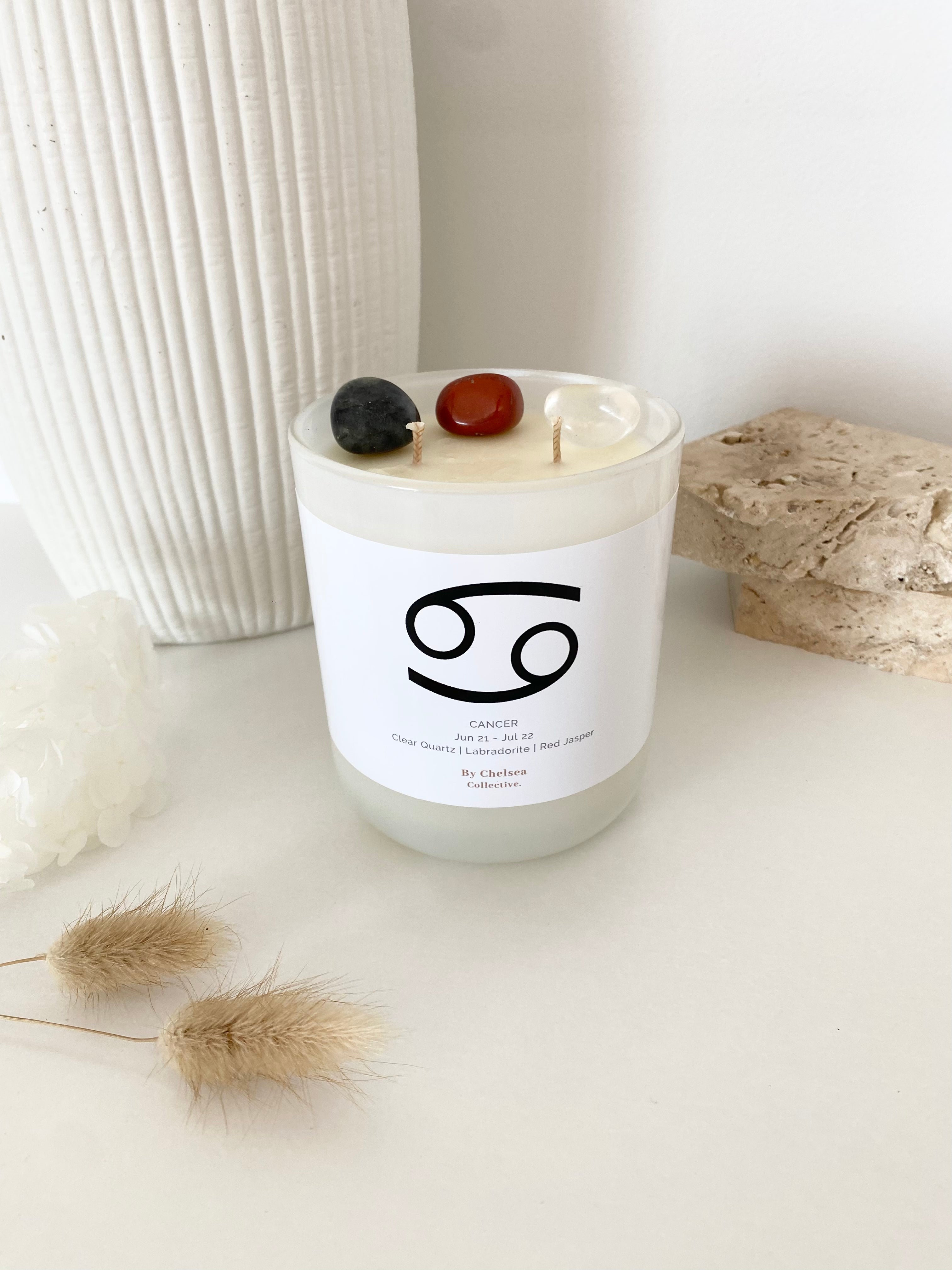 Cancer | Zodiac Crystal Candle | 70+ Hours Burn Time