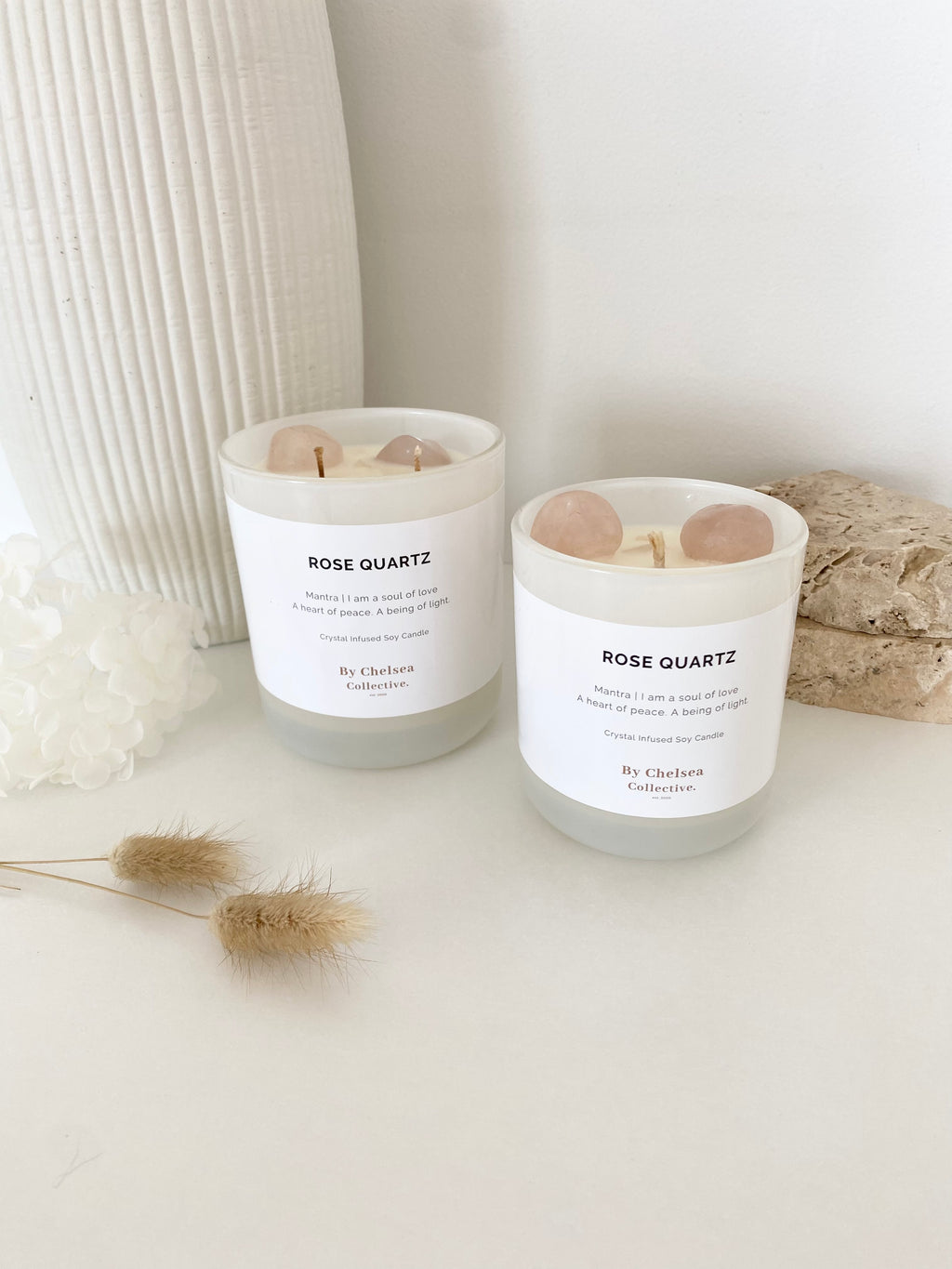 Rose Quartz Crystal Candle | 50+ Hours Burn Time