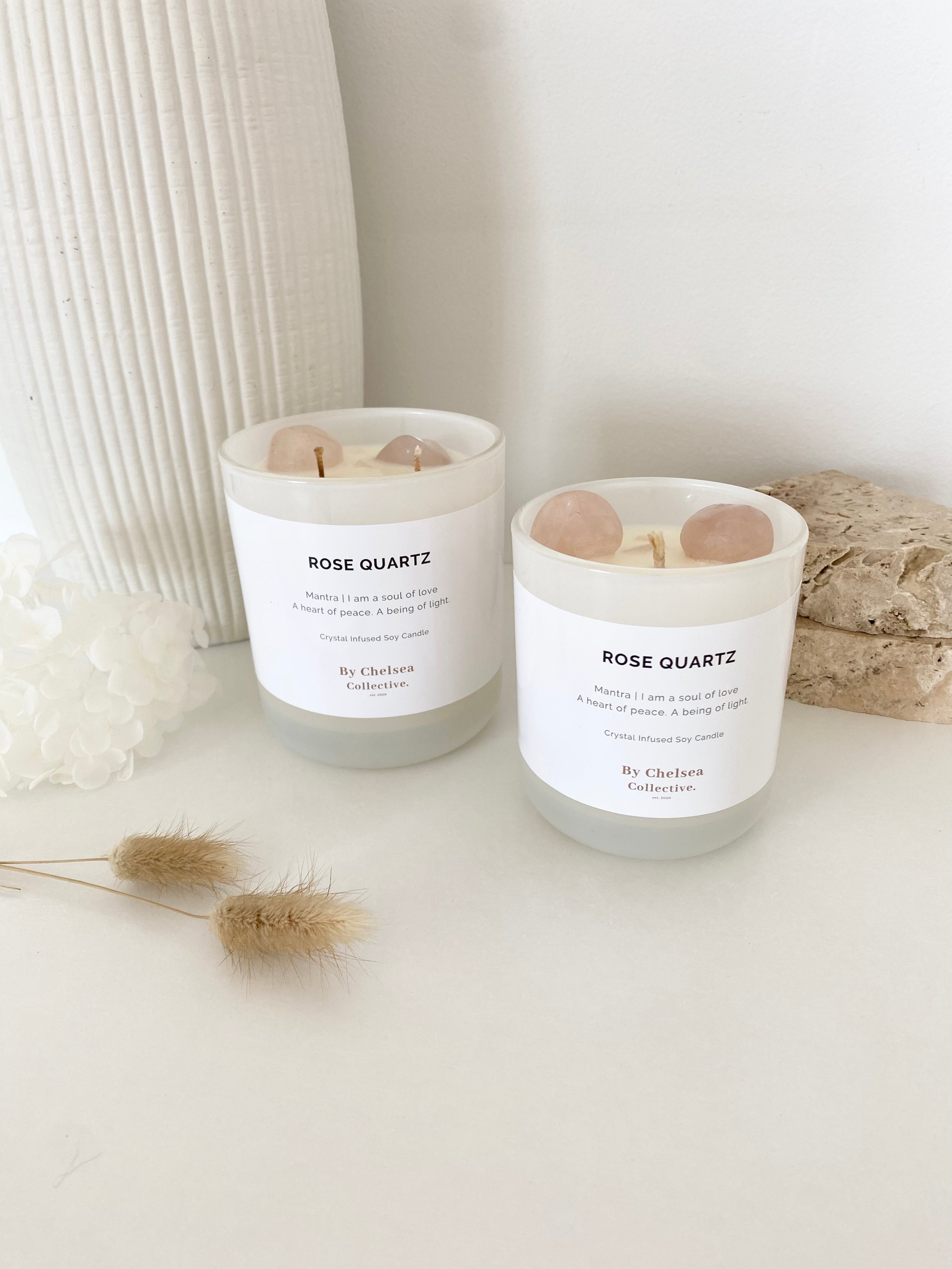 Rose Quartz Crystal Candle | 50+ Hours Burn Time