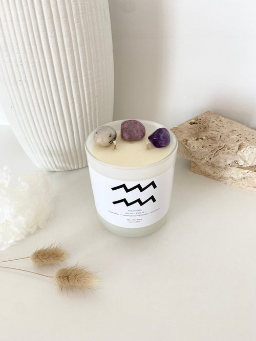 Aquarius | Zodiac Crystal Candle | 70+ Hours Burn Time