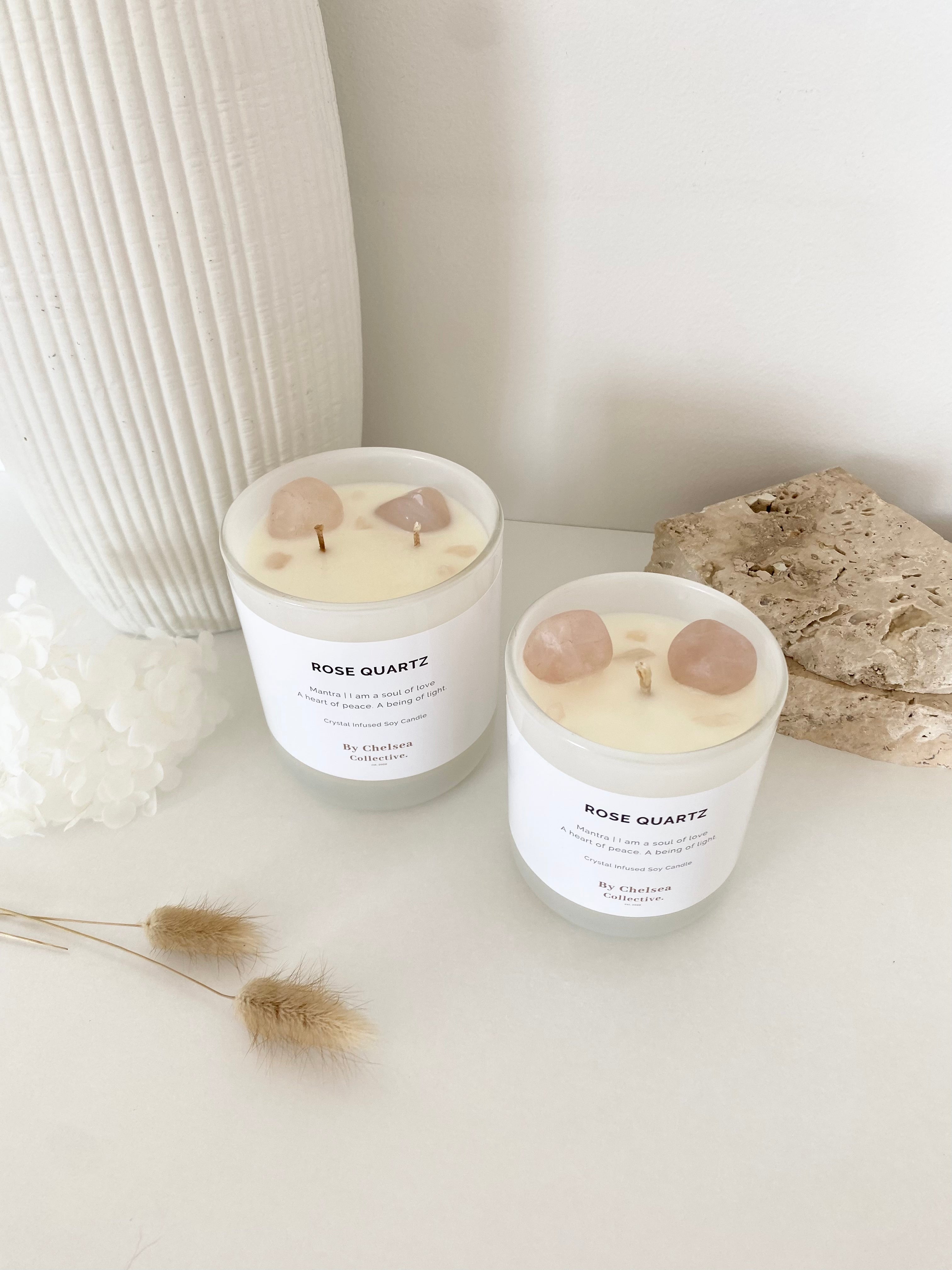 Rose Quartz Crystal Candle | 50+ Hours Burn Time