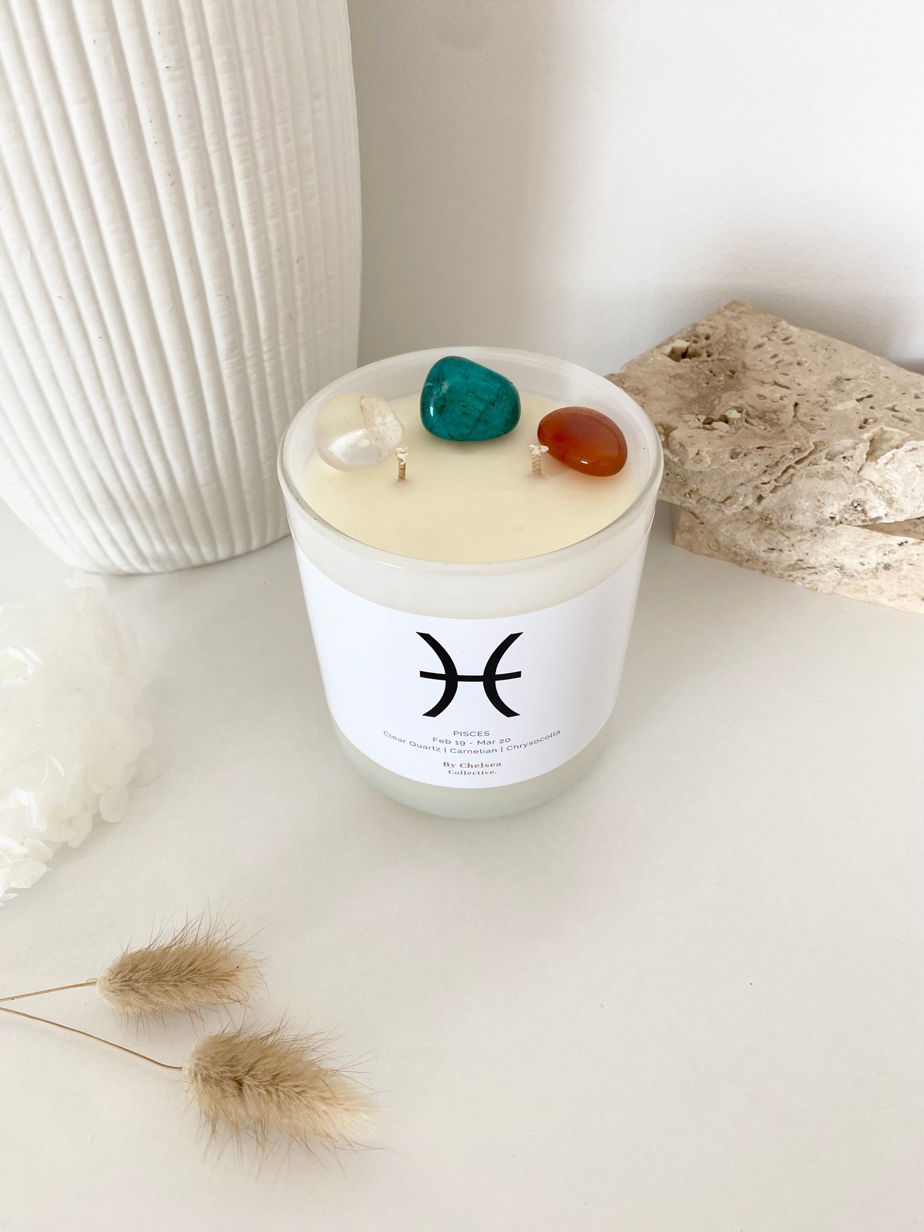 Pisces | Zodiac Crystal Candle | 70+ Hours Burn Time