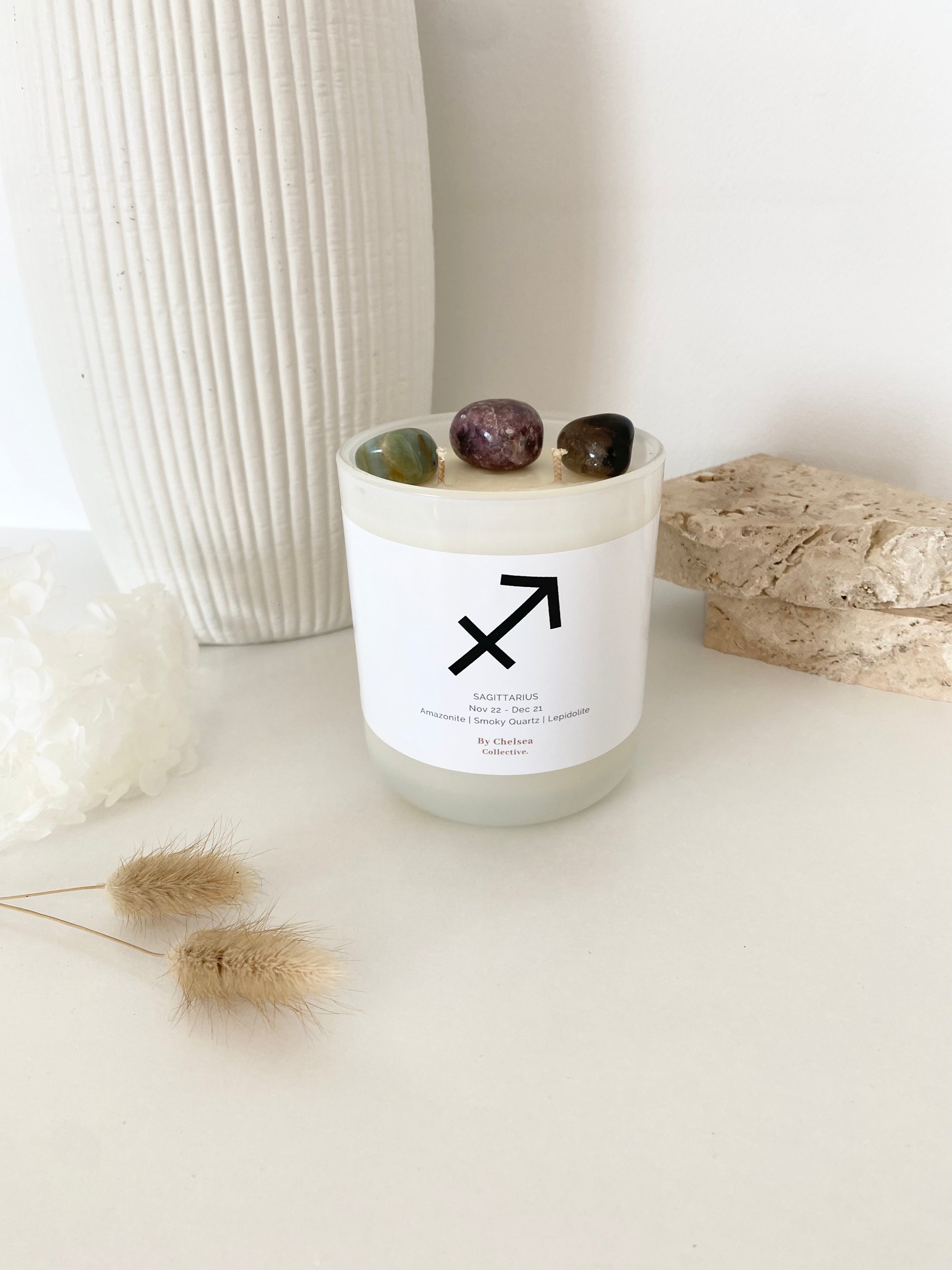 Sagittarius | Zodiac Crystal Candle | 70+ Hours Burn Time