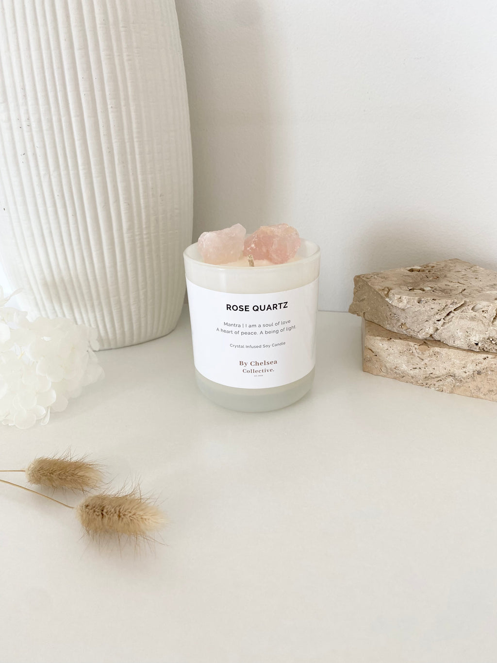 Rose Quartz Crystal Candle | 50+ Hours Burn Time