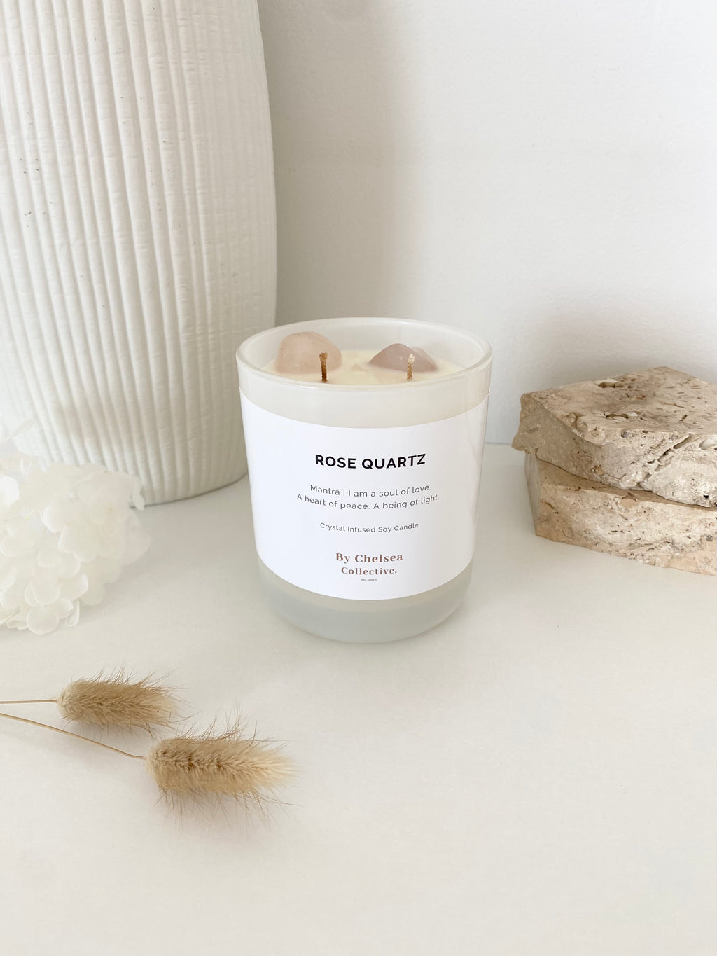 Rose Quartz Crystal Candle | 50+ Hours Burn Time