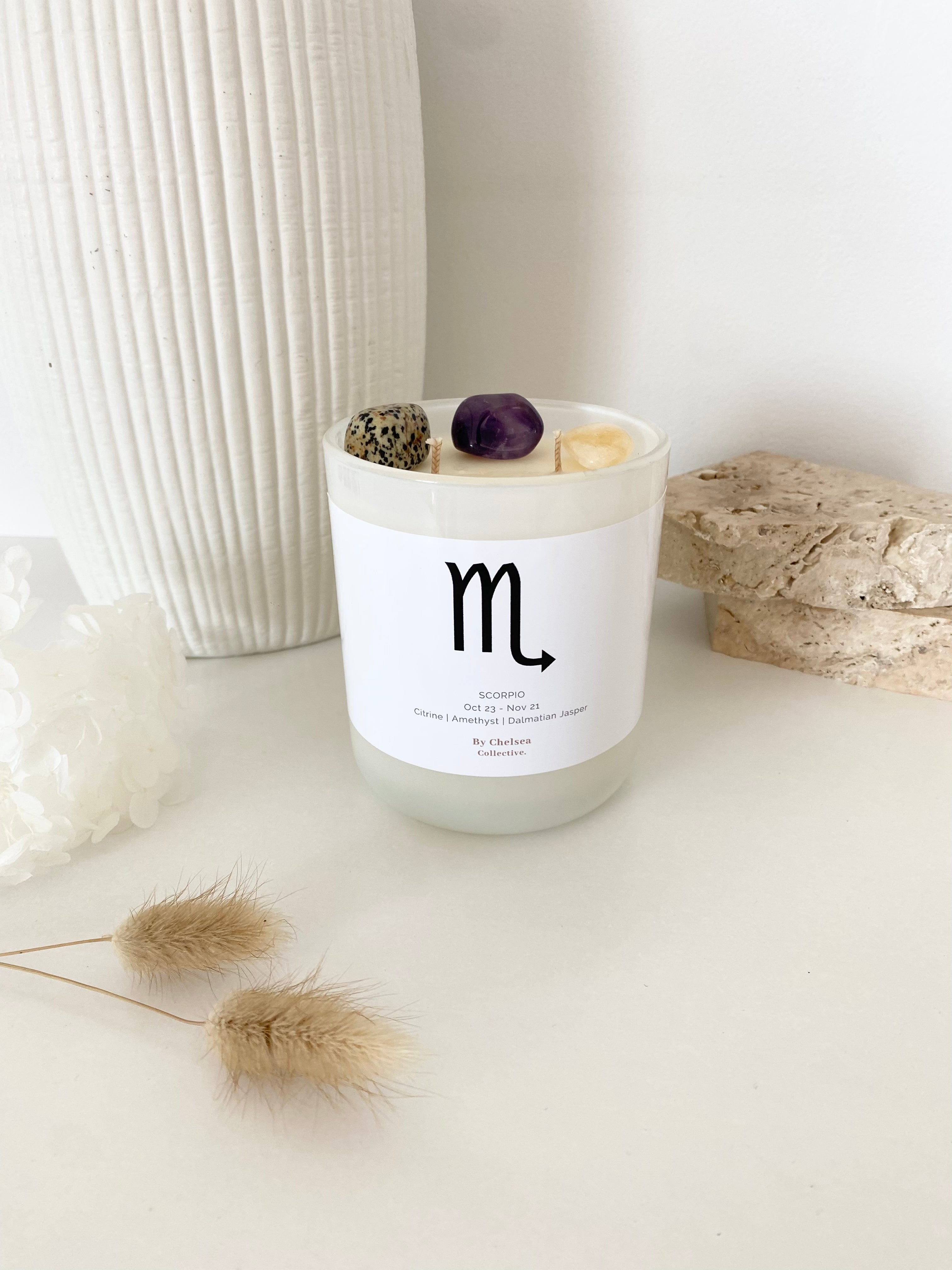 Scorpio | Zodiac Crystal Candle | 70+ Hours Burn Time